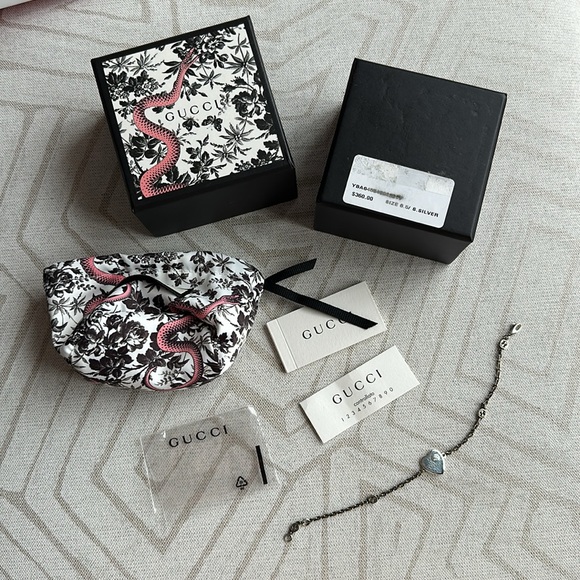 GUCCI INTERLOCKING G GG 925 SILVER HEART CHARM PENDANT ENAMEL BRACELET like new - Picture 7 of 16